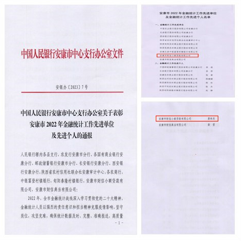 喜訊！市財信小貸公司榮獲安康市2022年金融統(tǒng)計工作先進單位